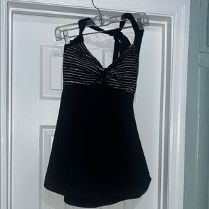 COCOSHIP Black and White Striped Tank Top